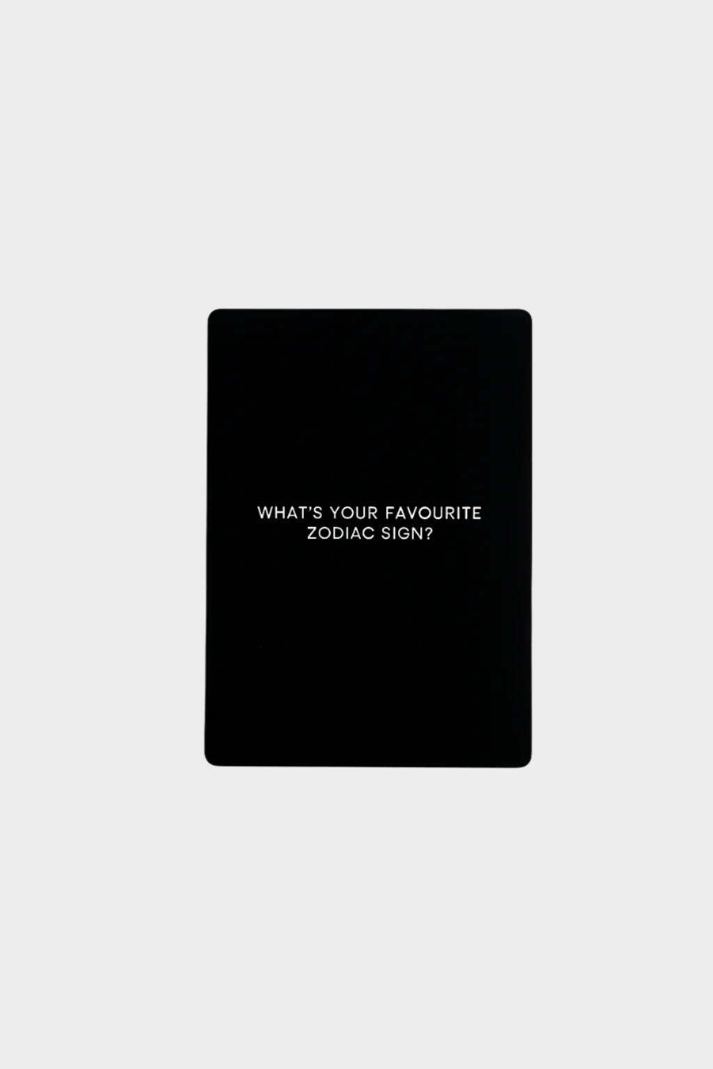 Black square with white text asking 'What's your favourite zodiac sign?' on a white background